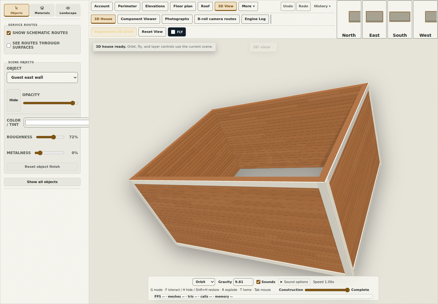 Development preview of the Lincoln Block Homes architectural editor showing a house in three dimensions